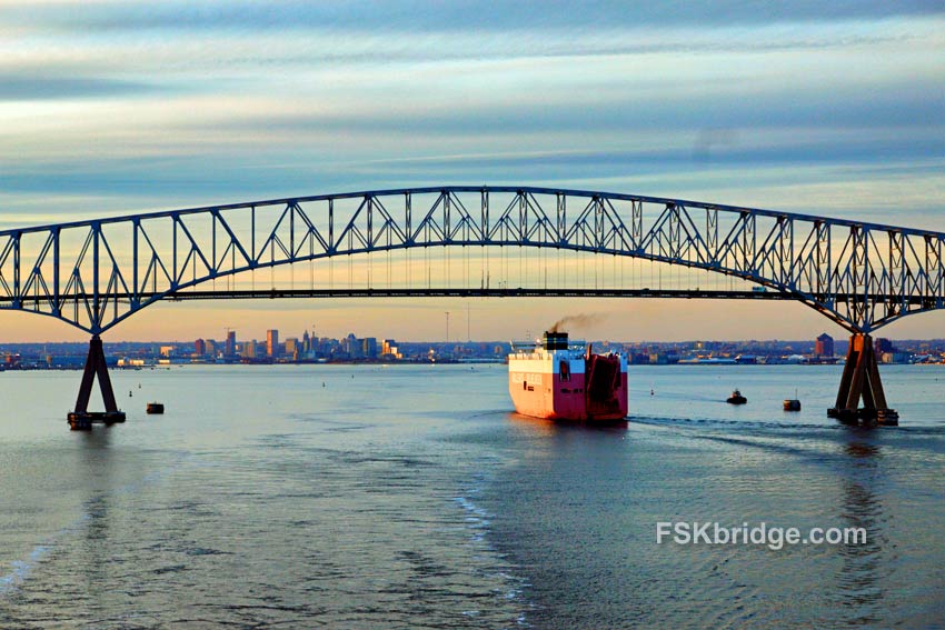 Francis Scott Key Bridge with Baltimore in the background