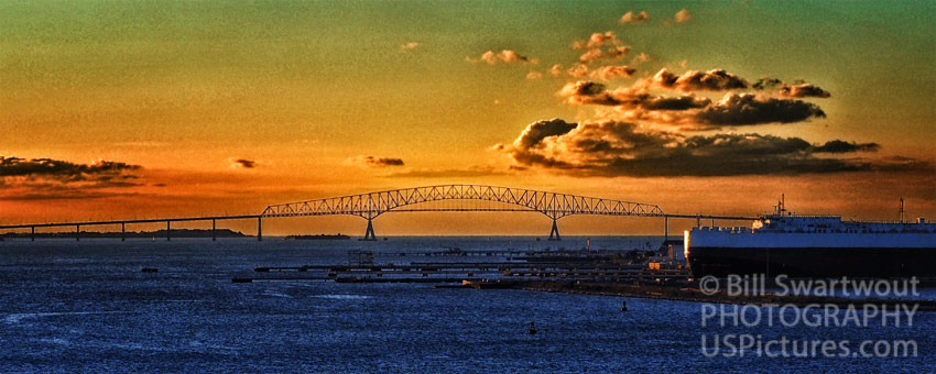 Francis Scott Key Bridge at dawn over Baltimore Harbor